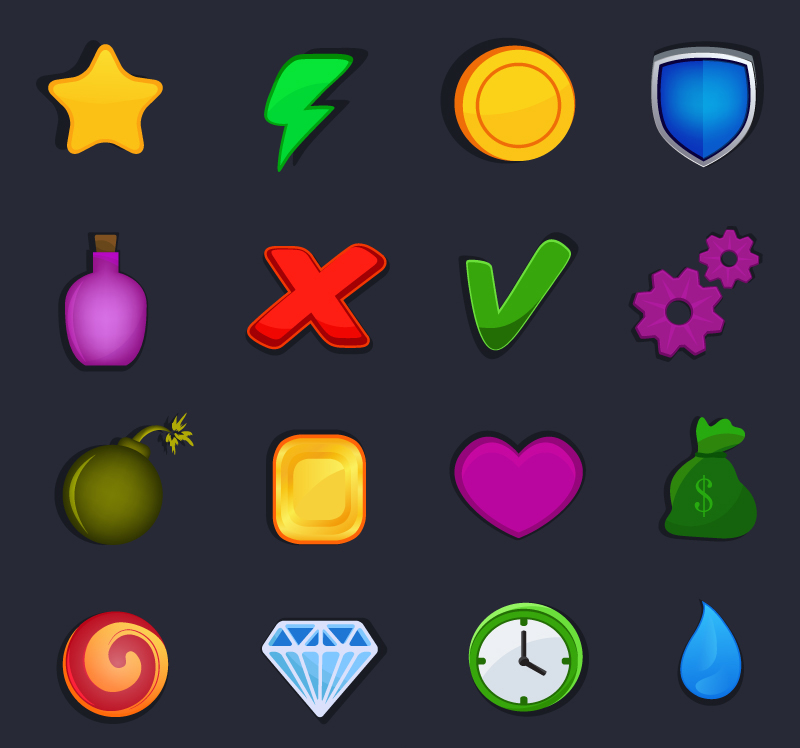 16 modelos de juego de dibujos animados icono material de vectores
