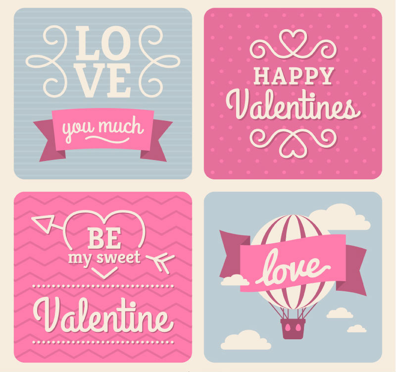 4 tarjetas de San Valent¨ªn rosa vector material
