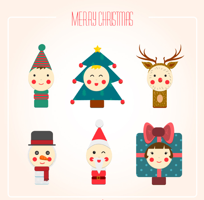 6 Dibujos animados de Navidad material de muñecas vector