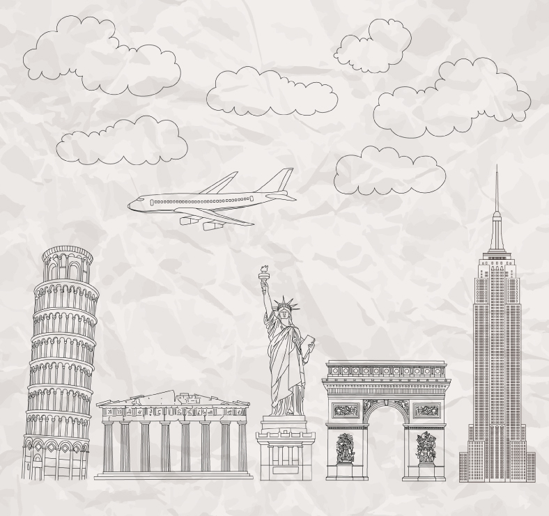5 edificios famosos vector de material pintado