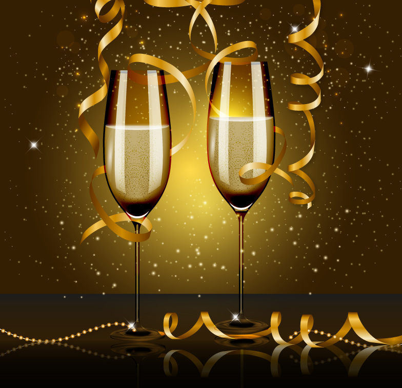 Champ芍n y cinta de oro de material de vectores
