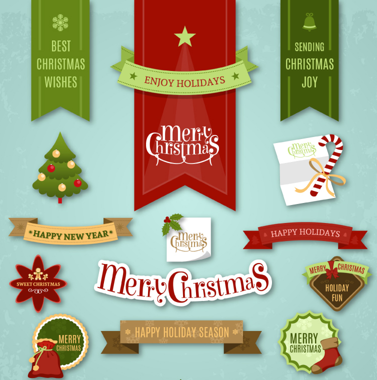 14 modelos etiqueta exquisito Navidad material de diseño vectorial
