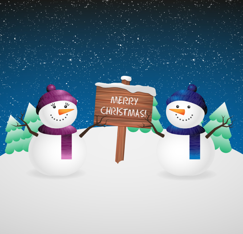 Muñeco de nieve de Navidad con el material de vectores cartel de madera