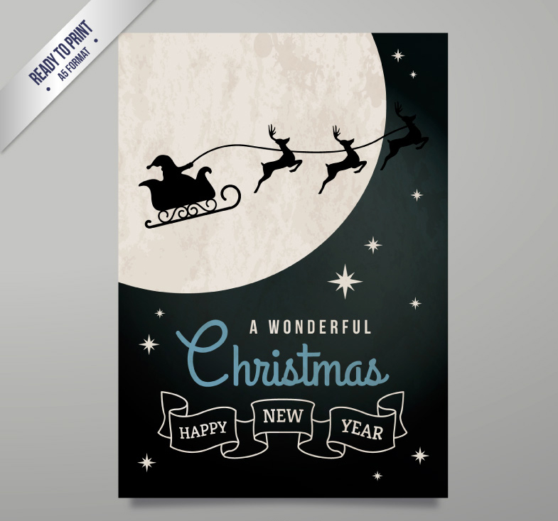Tarjeta de felicitaci車n de material de vectores Moonlight trineo de Navidad