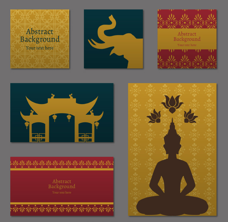 Tailandia 6 cartas elementos de diseño vectorial