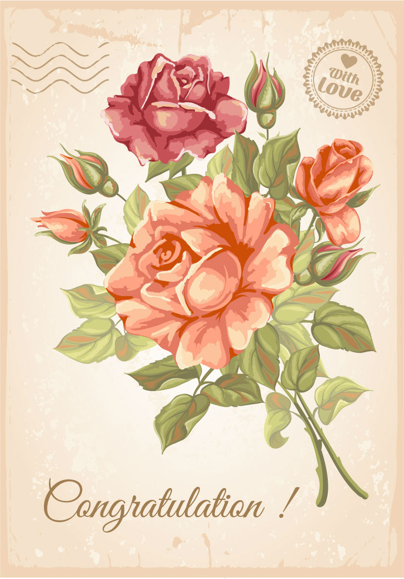Vector retro fondo rosas florecen materiales
