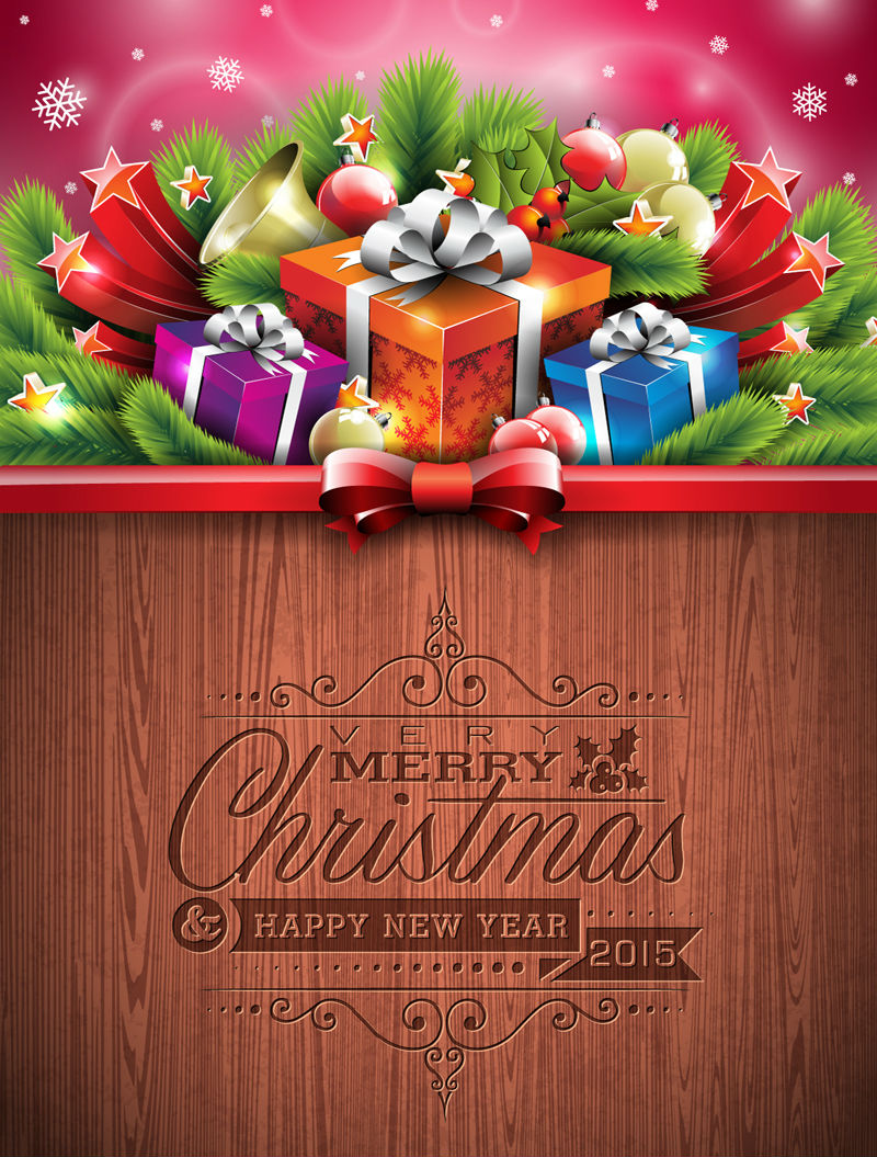 Cajas de regalo de Navidad con material de vectores cartel de pino