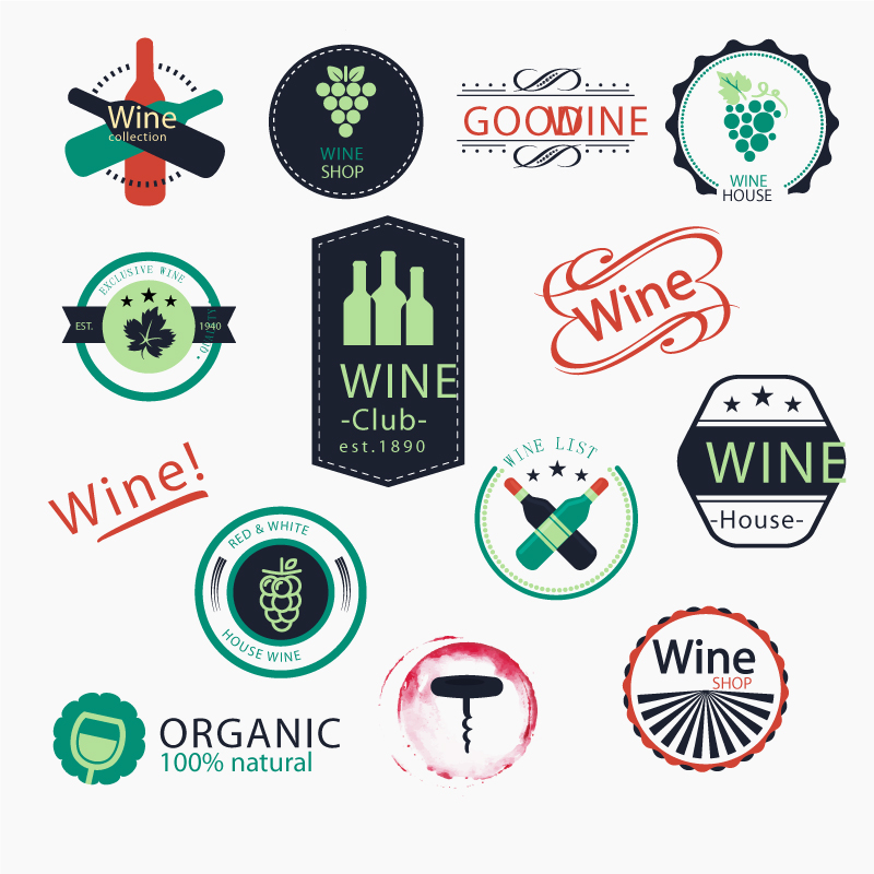 11 modelos de vino de color material de la etiqueta vector
