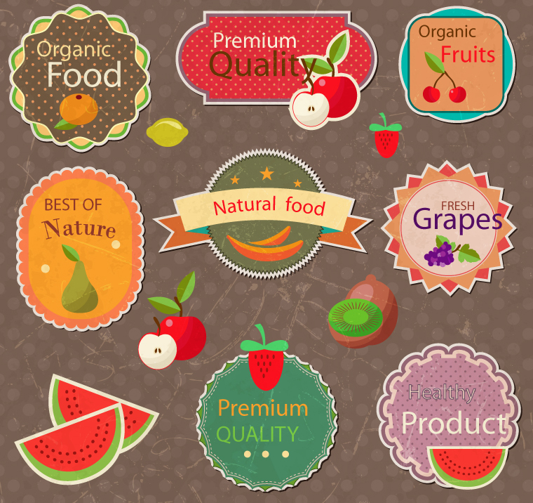 8 Frutas material de diseño de etiquetas de vectores