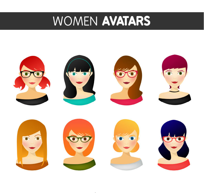 8 Cabeza de un material de diseño vectorial mujer de moda
