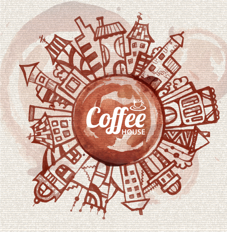 Manchas de caf谷 vector de material de fondo urbano pintado