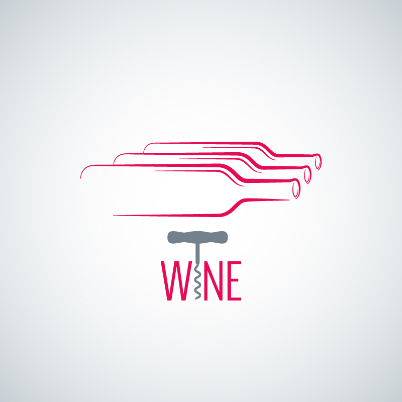 Logotipo de Creative y carta de vinos botella de material de vectores
