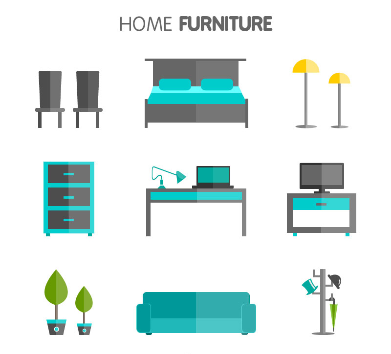 9 Mobiliario moderno material de diseño vectorial