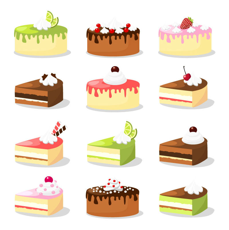 12 deliciosa torta de material de vectores