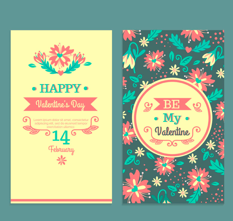 Material de vectores tarjetas de San Valent¨ªn florales de la vendimia