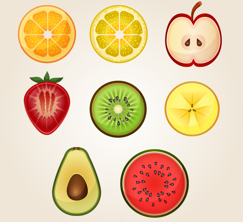 8 Frutas material de diseño vectorial rebanada
