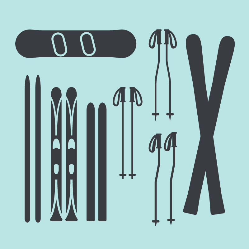 8 esqu¨ªs y bastones de esqu¨ª de material de vectores