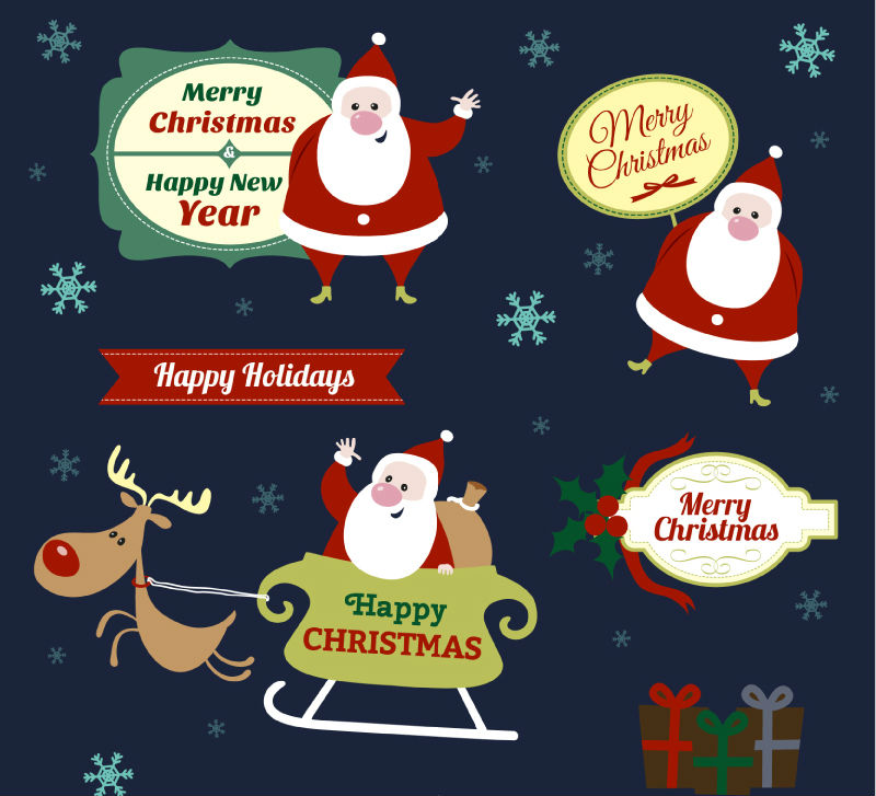6 juguet車n material de la etiqueta vector de Santa Claus
