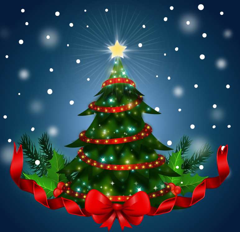 Hermoso ¨¢rbol de Navidad con el material de vectores cinta roja