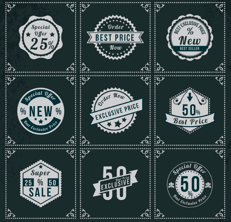 9 descuento retro material de la etiqueta vector