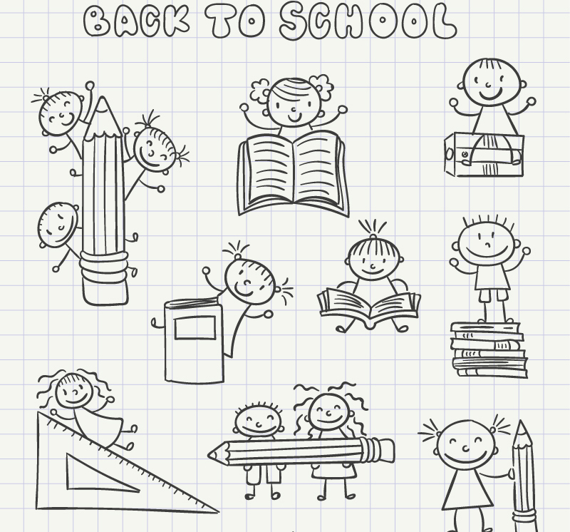Campus material de diseño vectorial 9 pintados a mano de los niños