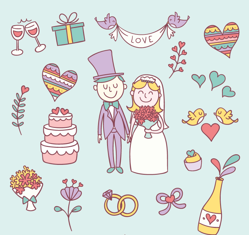 17 modelos de boda de dibujos animados elemento vector de material