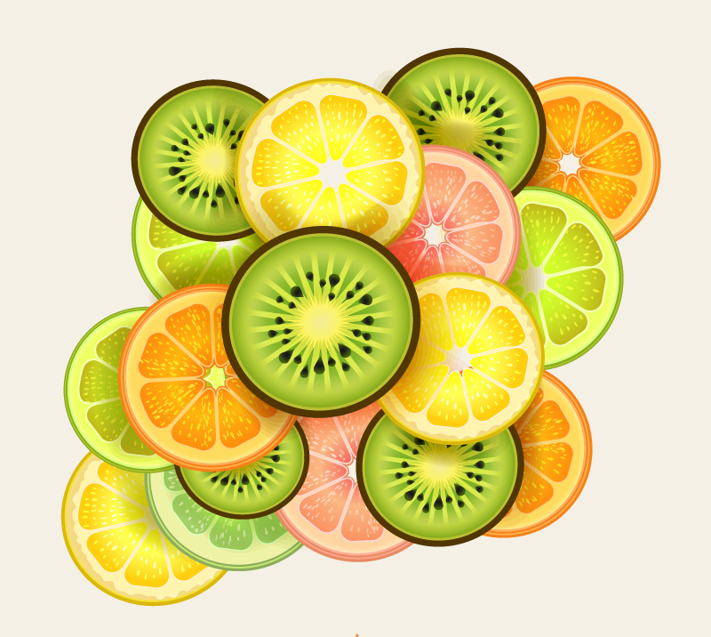 Vector de material rebanadas de fruta fresca deliciosa