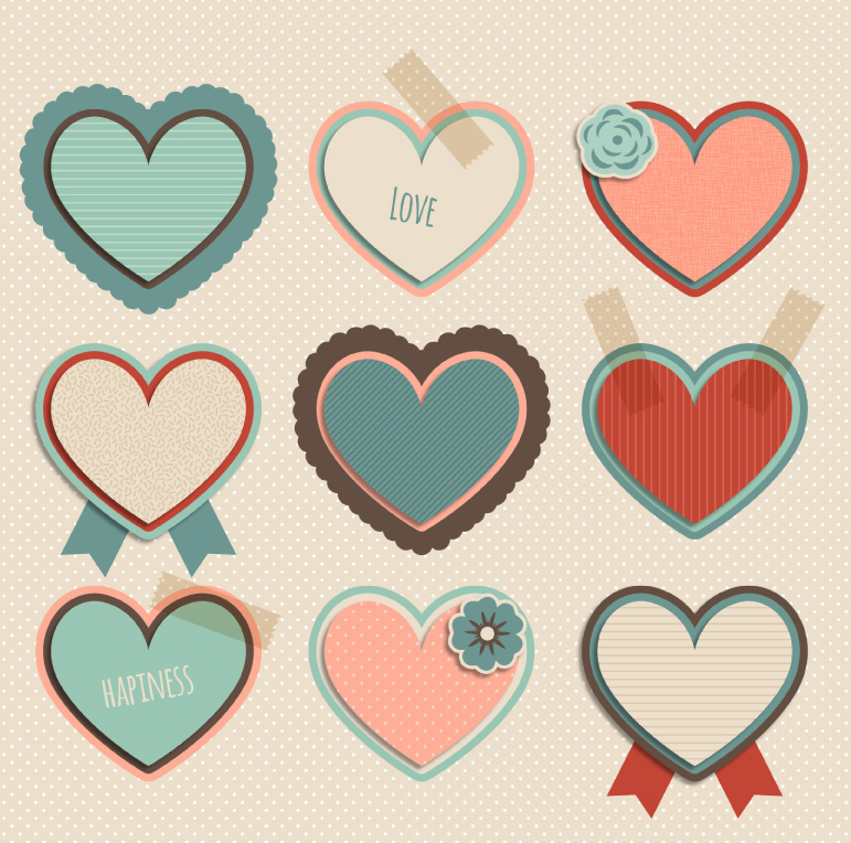 9 amor retro material de la etiqueta vector