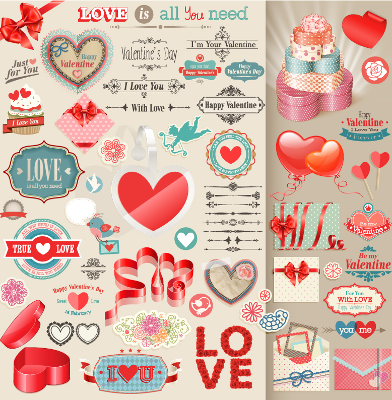 Coleccin de etiquetas vector de material exquisito de San Valentn
