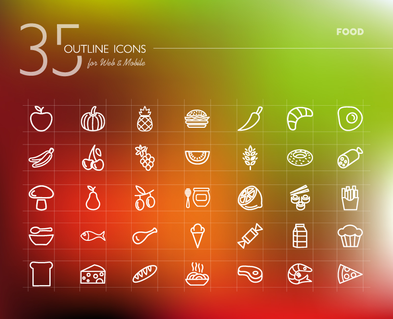 35 alimento material icono del vector del esquema