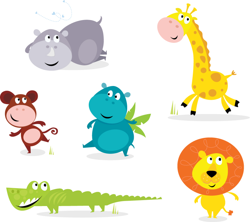 6 de dibujos animados material de diseño animal vector