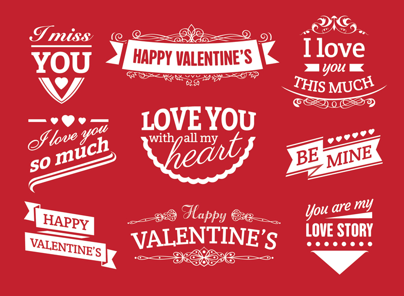 9 Valentine WordArt material de la etiqueta vector
