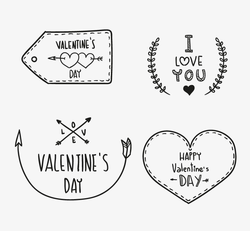 4 de material de vectores de San Valent¨ªn WordArt pintado a mano