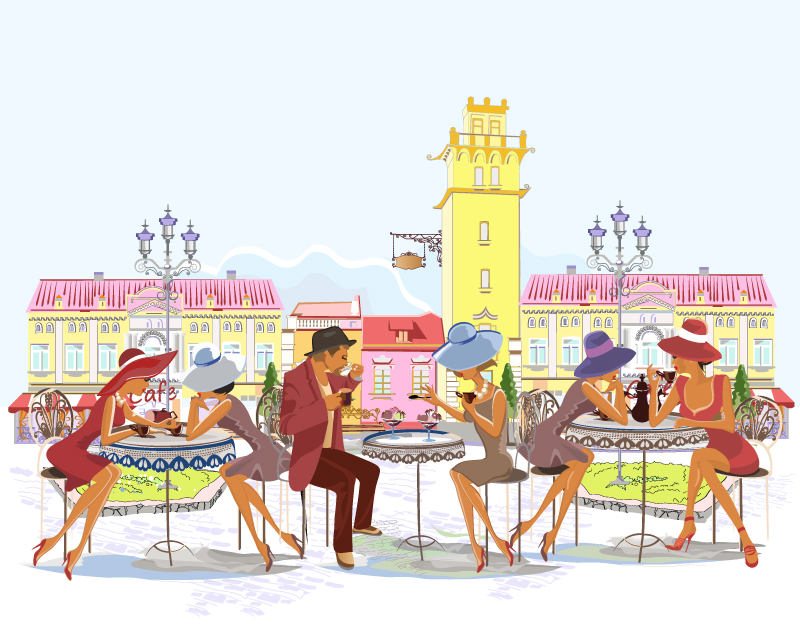 Calle creativo cafs al aire libre de material ilustrador vectorial
