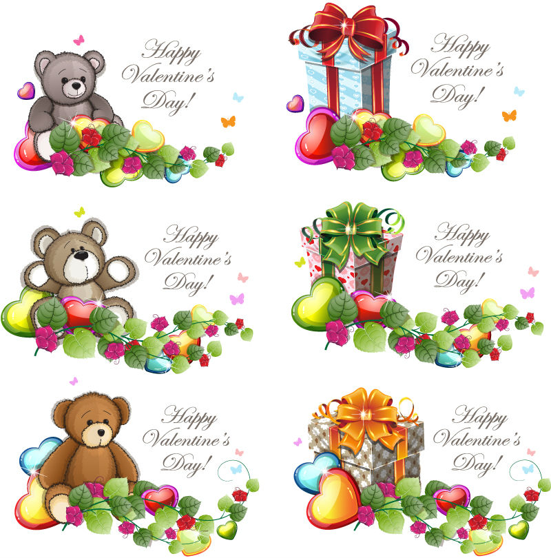6 Teddy y decorativo de material de vectores etiqueta de regalo