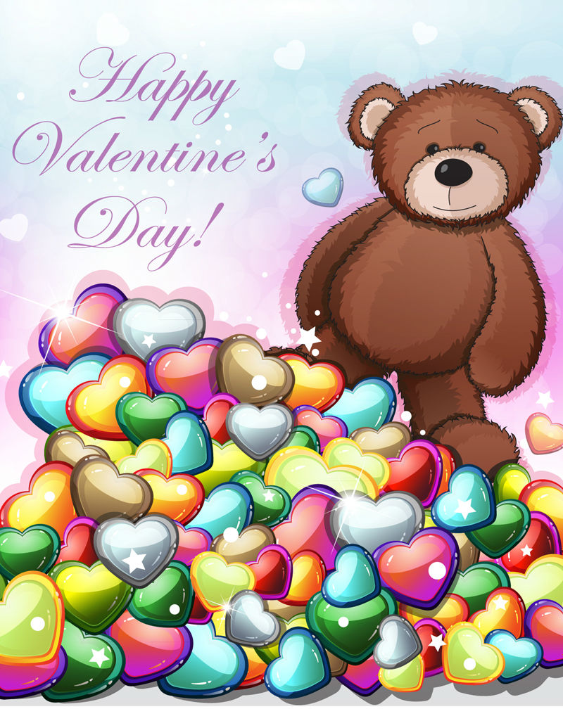 D赤a material de tarjetas de felicitaci車n vector de la historieta del oso de peluche de San Valent赤n