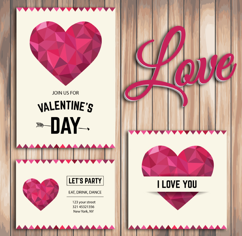 Tarjeta de invitaci車n de la fiesta del D赤a de San Valent赤n el amor vector material geom谷trica