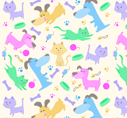 Gatos y perros de fondo sin fisuras vector de material