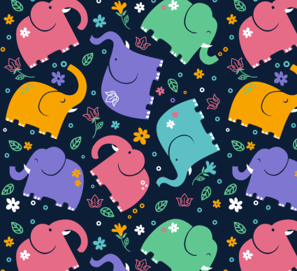 Elefante de colores de fondo sin fisuras vector de material