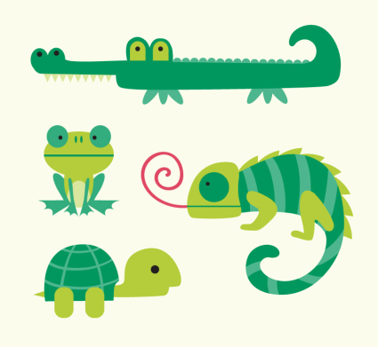 4 animales verdes de dibujos animados vector de material
