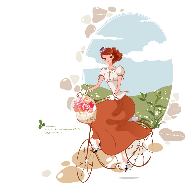 Hermosa niña vector de material de ciclismo