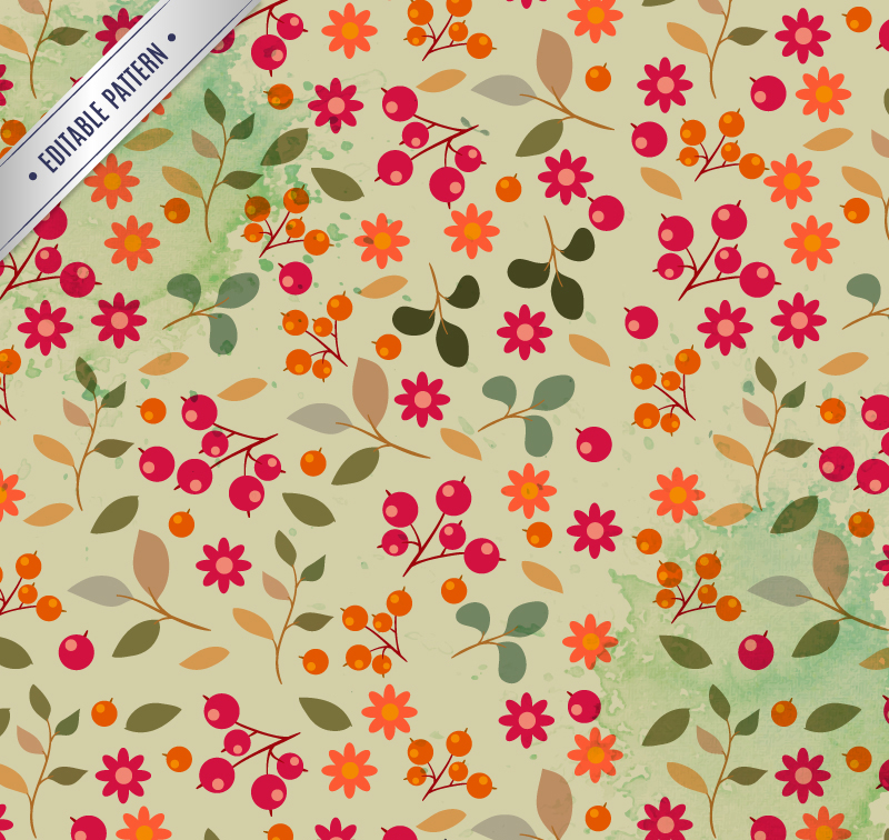 Fondo floral sin fisuras con material de bayas de vectores