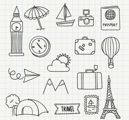 16 modelos de icono pintado a mano material de vectores de viajes