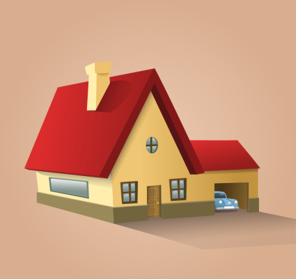 Cartoon vector de material tridimensional casa de techo rojo
