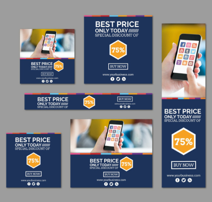 6 moda APP tarjeta promocional de material de vectores