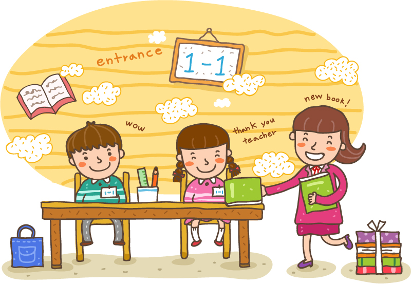 Estudiantes de primer año de dibujos animados ilustrador material de vectores