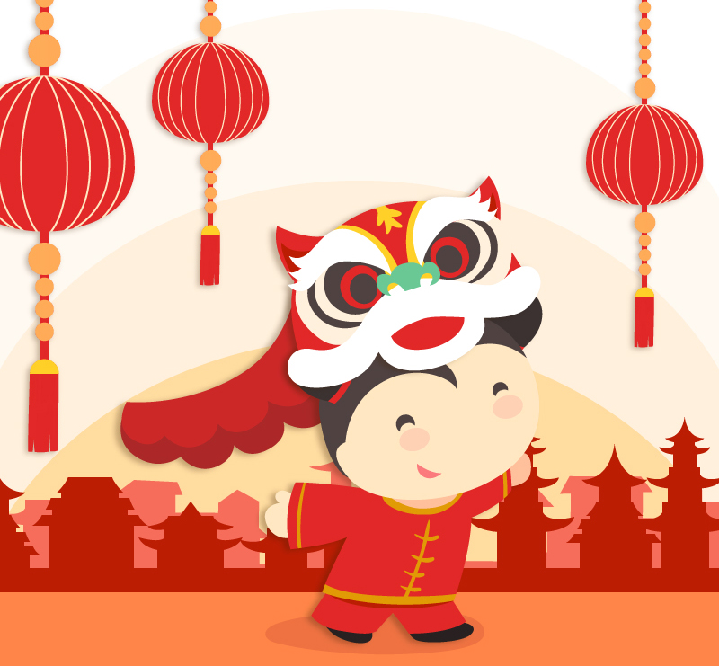 Danza del le車n chino del Año Nuevo niña vector de material