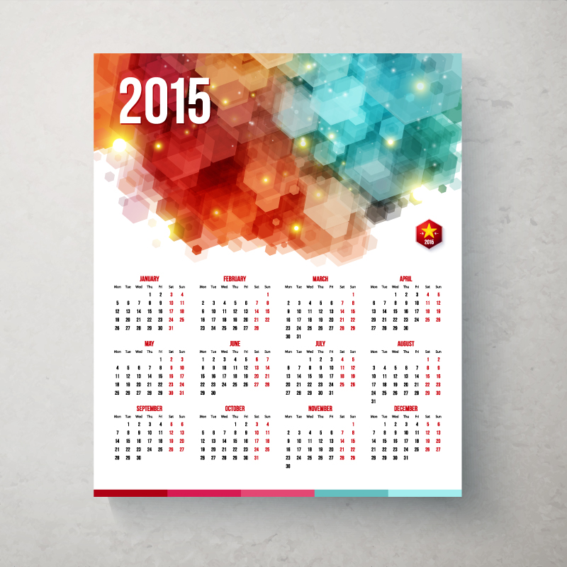2015 Sueño de material calendario hex芍gono vector