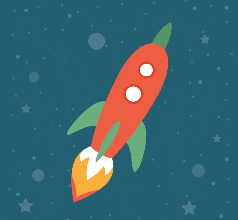 Cartoon volar al espacio material de vectores cohete