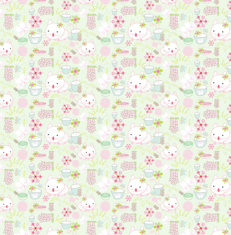 Pintado a mano en colores pastel del gato de fondo sin fisuras vector de material